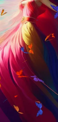 This live wallpaper showcases a stunning digital painting of a woman in a colorful dress