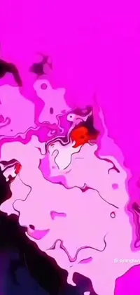This phone live wallpaper features a close-up shot of a person laying on a bed with generative art in abstract liquid pink colors surrounding them