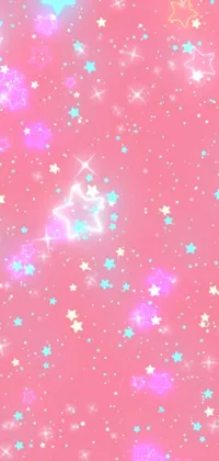 This live wallpaper for your phone is simply enchanting! A pastel pink background elegantly decorated with a beautiful assortment of white and blue stars that light up the screen with a twinkle! The animation brings the wallpaper to life, with fairy dust swirling around and artistic anime-inspired patterns, all artistically brought to life with Adobe Illustrator and Photoshop