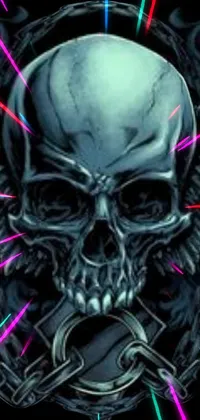 This gothic live wallpaper features a highly-detailed, biker-inspired skull with wings