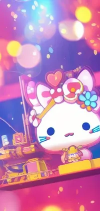 Get ready to add some warmth and happiness to your phone with this live wallpaper featuring a cute Hello Kitty toy! This digital art brings a unique neon-style design to life with a stunning lo-fi portrait of the kitty