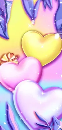 This stunning live wallpaper for your phone features two colorful love hearts sitting together against a tropical background inspired by art and tumblr