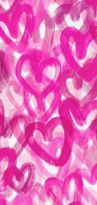 Enhance your device with this charming live wallpaper featuring a plethora of pink hearts set on a pure white background