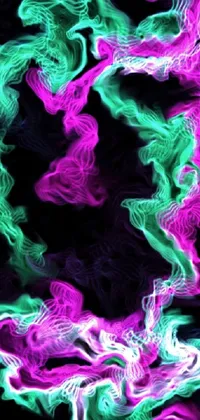 This vibrant live wallpaper for your phone features green and pink smoke against a black background
