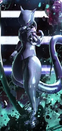 This phone live wallpaper showcases a stunning furry art style of a woman standing in the rain in a fighting pose