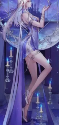 This phone live wallpaper showcases a detailed and intricate artwork of a goddess standing before a window