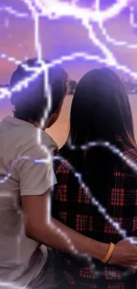 This electric live wallpaper features a man and woman holding unplugged electricity