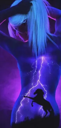 This stunning live wallpaper showcases a mystical unicorn painted on a woman's back