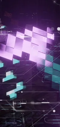 This dynamic live wallpaper features a striking grid of purple and blue squares set against a sleek black background
