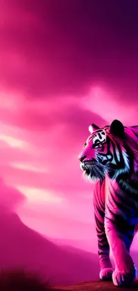 Looking for a stunning live phone wallpaper? Look no further than this gorgeous digital painting of a large tiger strolling across a lush green field