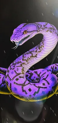 This phone wallpaper features a stunning purple snake on a black background