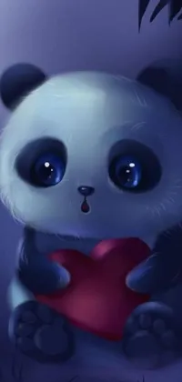 This live wallpaper features a cute painting of a panda bear holding a heart that would charm any animal lover