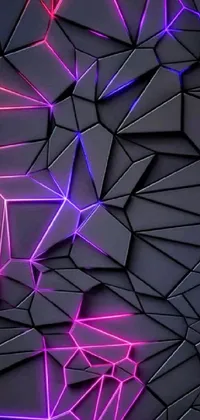 This stunning phone live wallpaper features a wall covered in small, glowing lights with a striking geometric abstract design