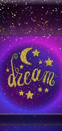 This mesmerizing phone live wallpaper displays a stunning purple background adorned with golden stars and the word "dream