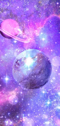 This phone live wallpaper features stunning digital art of planets and a galactic sized goddess by Julia Pishtar
