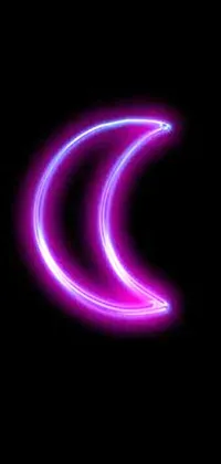 This neon crescent phone live wallpaper features a digital rendering of a crescent in vibrant hues of pink and purple against a black background