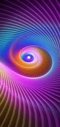 This live wallpaper features a stunning, computer-generated spiral design in shades of purple, pink, and blue neon