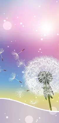 This live wallpaper features a beautiful vector art illustration of a dandelion blowing in the wind