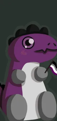 This phone live wallpaper features a fun and colorful purple dinosaur holding a toothbrush in its mouth