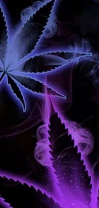 This vibrant live wallpaper showcases a marijuana plant in stunning detail, complete with purple neon smoke rising from its leaves