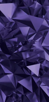 This phone live wallpaper features a striking amalgamation of purple triangles arranged in a crystal cubism style