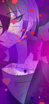 This vibrant phone wallpaper features a stylized image of a girl with whimsical purple hair
