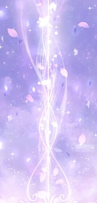 This phone live wallpaper boasts a serene sky background with crystal inlays in shades of purple
