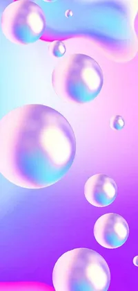This phone live wallpaper features a vibrant digital art design in gradient light purple with bubbles floating out of the device