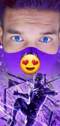 Get a unique and eye-catching wallpaper for your phone with this amazing live design that features a man with a purple mask and a smiley face on it
