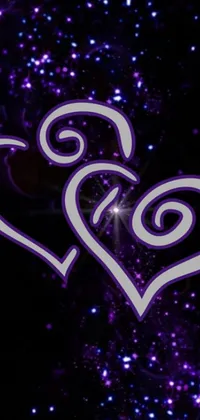 This phone live wallpaper features a stunning image of two hearts sitting close together against a purple glowing backdrop