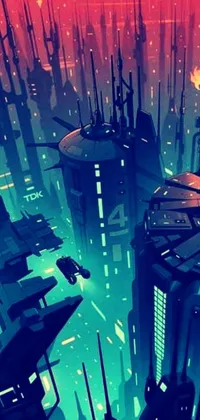 This phone wallpaper depicts a breathtaking futuristic city at night