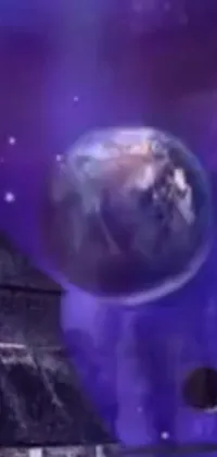 This stunning live wallpaper features a close-up of a clock tower with a fascinating planet in the background and a hologram clock over it