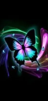 Enjoy the serenity of nature with this vibrant phone live wallpaper that features a colorful butterfly in airbrush style against a black background