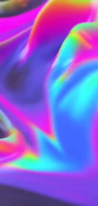 This holographic live wallpaper showcases a colorful cell phone resting on a vibrant background