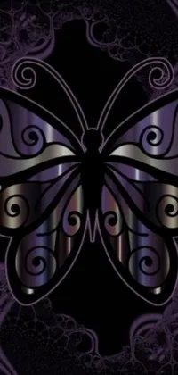 This phone live wallpaper features a stunning vector art butterfly set against a dark black background