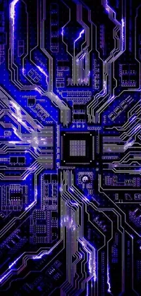 This mobile live wallpaper features a mesmerizing computer circuit board design with brilliantly detailed blue lights and a touch of purple