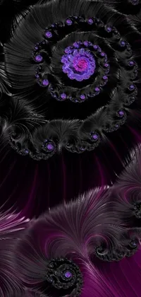 This stunning live wallpaper features a mesmerizing purple and black spiral design on a vivid purple background