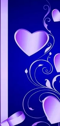 Experience a mesmerizing wallpaper with this modern digital art creation featuring a deep purple background, adorned with intricate hearts and ribbons