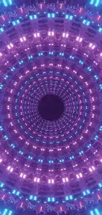 Experience a mesmerizing live wallpaper with a circular pattern featuring blue and purple lights, entering a quantum wormhole