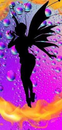 This stunning phone live wallpaper features a beautiful silhouette of a fairy flying gracefully through the air