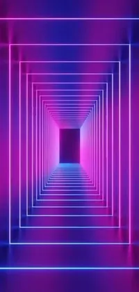 This live wallpaper offers a mesmerizing display, featuring a purple and blue tunnel with neon lights extending into the distance
