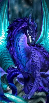 Transform your phone screen into a fantasy realm with this epic live wallpaper featuring a breathtaking blue dragon seated atop a rocky vista
