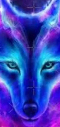 Looking for a stunning live wallpaper for your phone screen? Check out this mesmerizing digital art featuring a magnificent wolf in shades of purple and blue