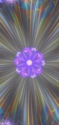 This phone live wallpaper is a stunning creation of a purple flower surrounded by a glowing holy aura