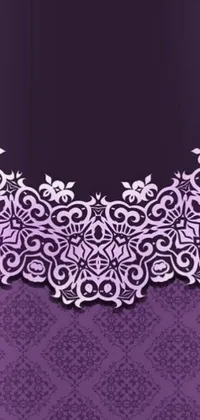This phone live wallpaper features a stunning purple and white background with a delicate lace border and intricate arabesque design