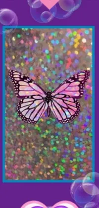 This live phone wallpaper features a colorful butterfly with bubbles in the background and a lavender and bokeh effect
