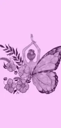This delightful live wallpaper features a beautiful illustration of a woman holding a butterfly against a calming mauve background