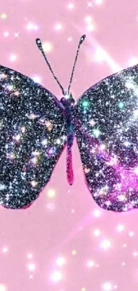 This phone live wallpaper features a stunning close-up of a beautifully detailed butterfly on a pink background