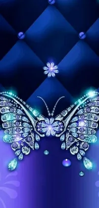 This phone live wallpaper features a stunning butterfly set against a gradient background in shades of purple and blue