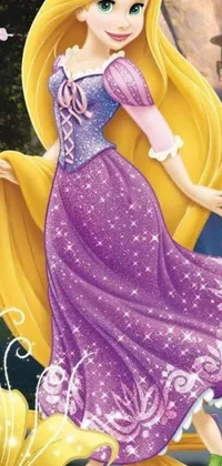 This is a phone live wallpaper featuring an art nouveau-inspired design of a popular Disney character wearing a long dress